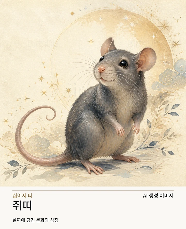 별빛 후광과 장식이 어우러진 쥐띠 동화풍 수호동물 상징 일러스트레이션 · AI 생성 이미지