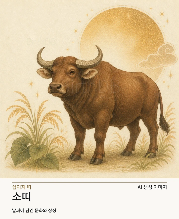 별빛 후광과 장식이 어우러진 소띠 동화풍 수호동물 상징 일러스트레이션 · AI 생성 이미지