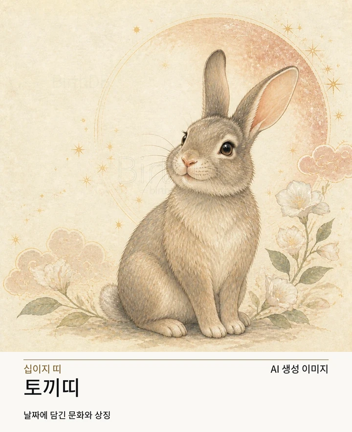 별빛 후광과 장식이 어우러진 토끼띠 동화풍 수호동물 상징 일러스트레이션 · AI 생성 이미지