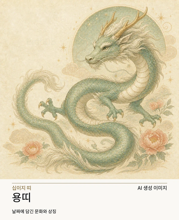 별빛 후광과 장식이 어우러진 용띠 동화풍 수호동물 상징 일러스트레이션 · AI 생성 이미지