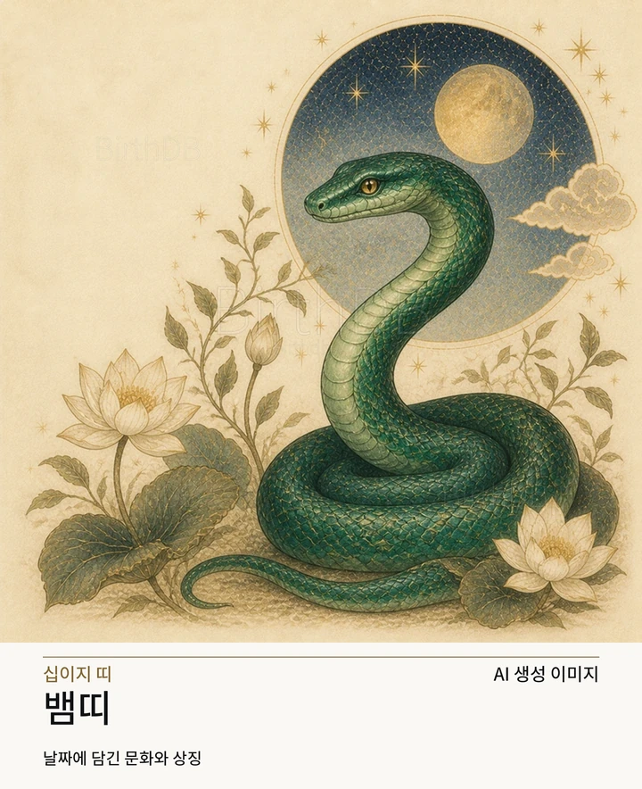 별빛 후광과 장식이 어우러진 뱀띠 동화풍 수호동물 상징 일러스트레이션 · AI 생성 이미지