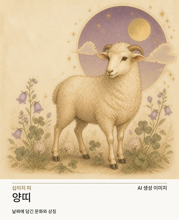 별빛 후광과 장식이 어우러진 양띠 동화풍 수호동물 상징 일러스트레이션 · AI 생성 이미지
