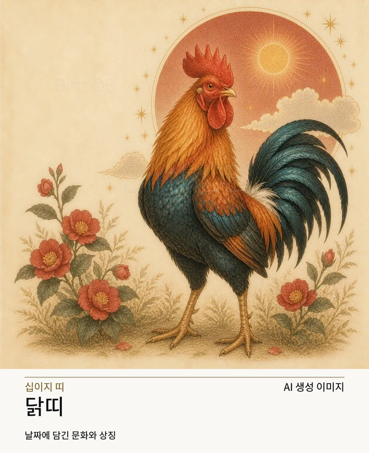 별빛 후광과 장식이 어우러진 닭띠 동화풍 수호동물 상징 일러스트레이션 · AI 생성 이미지