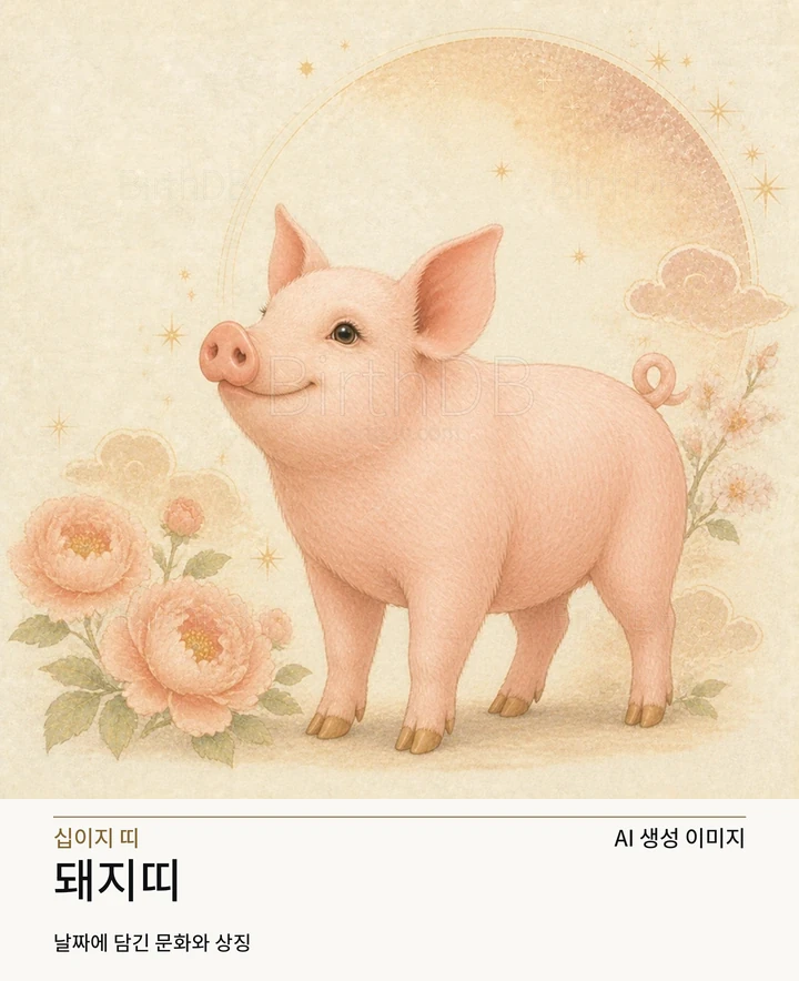 별빛 후광과 장식이 어우러진 돼지띠 동화풍 수호동물 상징 일러스트레이션 · AI 생성 이미지