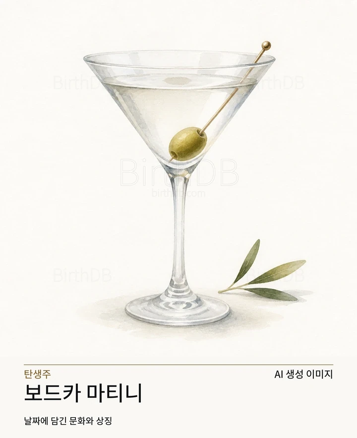 밝은 중성 배경에 중앙 배치된 보드카 마티니 칵테일 글래스 일러스트레이션 · AI 생성 이미지