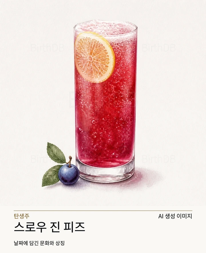 밝은 중성 배경에 중앙 배치된 스로우 진 피즈 칵테일 글래스 일러스트레이션 · AI 생성 이미지