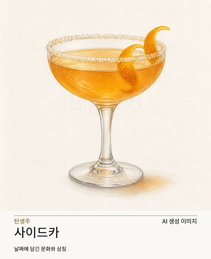 밝은 중성 배경에 중앙 배치된 사이드카 칵테일 글래스 일러스트레이션 · AI 생성 이미지