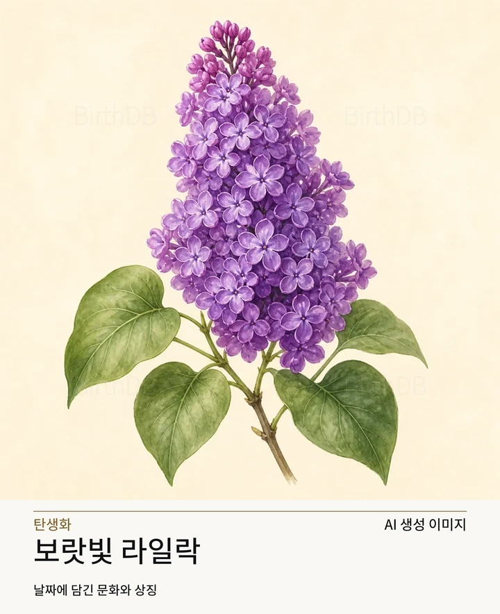 5월 30일 탄생화 보랏빛 라일락 AI 상징 일러스트