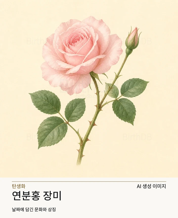 6월 1일 탄생화 연분홍 장미 AI 상징 일러스트