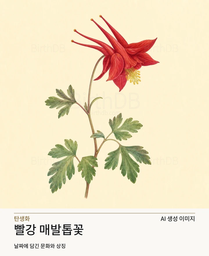 6월 2일 탄생화 빨강 매발톱꽃 AI 상징 일러스트