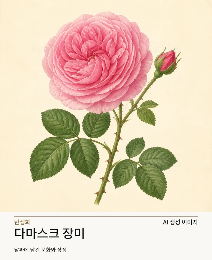 6월 4일 탄생화 다마스크 장미 AI 상징 일러스트