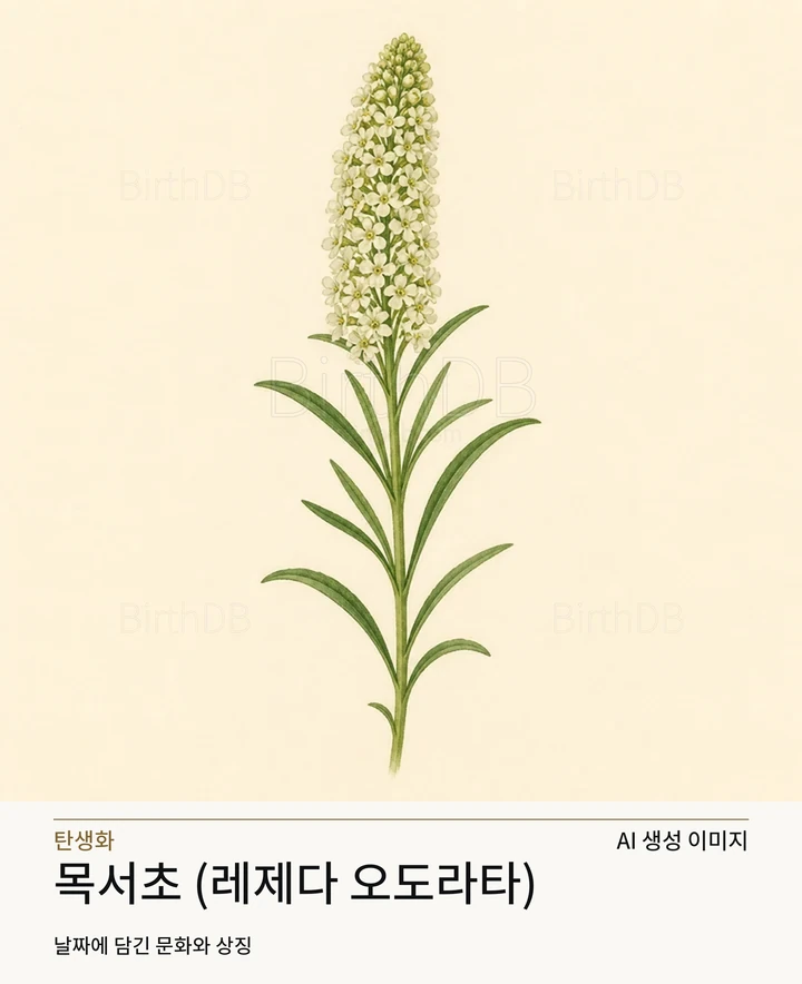 6월 12일 탄생화 목서초 (레제다 오도라타) AI 상징 일러스트