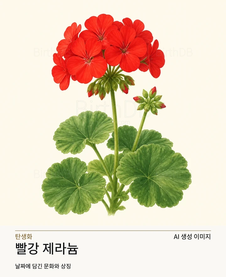 6월 29일 탄생화 빨강 제라늄 AI 상징 일러스트