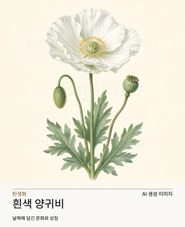 7월 3일 탄생화 흰색 양귀비 AI 상징 일러스트