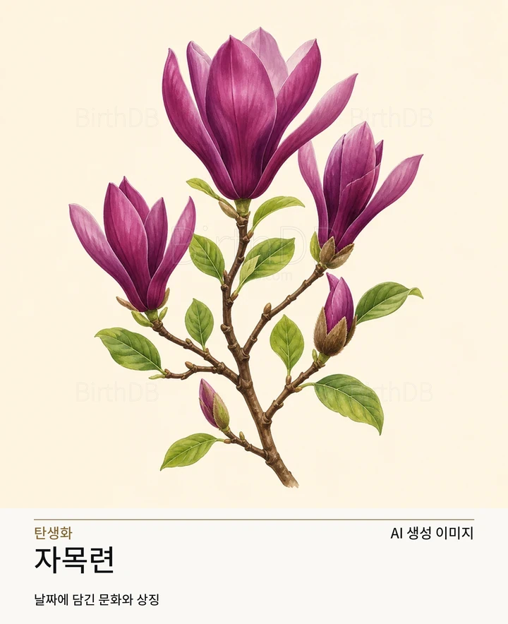 7월 4일 탄생화 자목련 AI 상징 일러스트