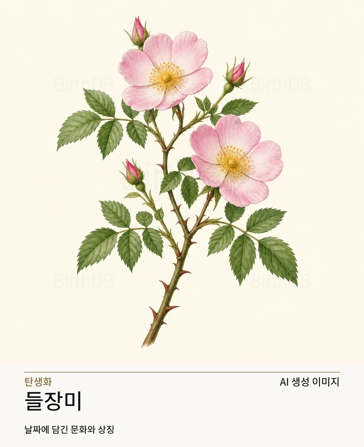7월 15일 탄생화 들장미 AI 상징 일러스트