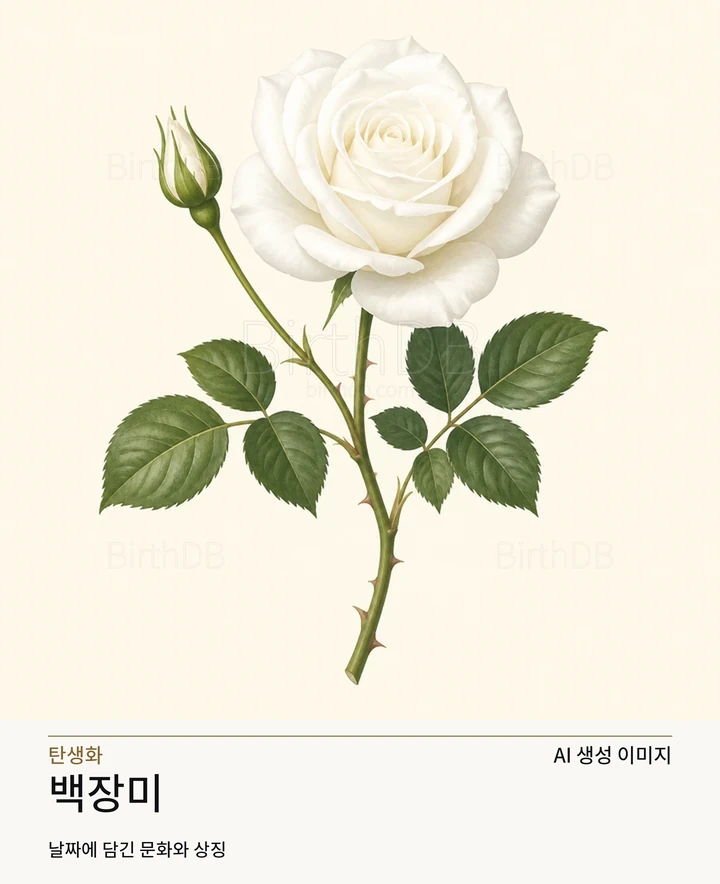 7월 17일 탄생화 백장미 AI 상징 일러스트