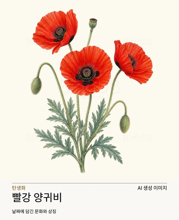 빨강 개양귀비 BirthDB AI 상징 일러스트