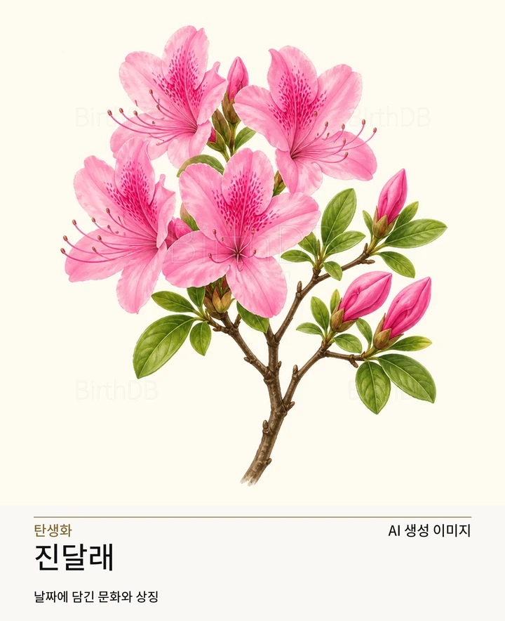 8월 8일 탄생화 진달래 AI 상징 일러스트