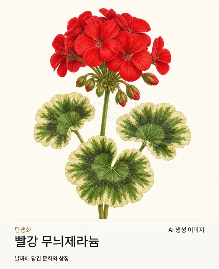8월 11일 탄생화 빨강 무늬제라늄 AI 상징 일러스트