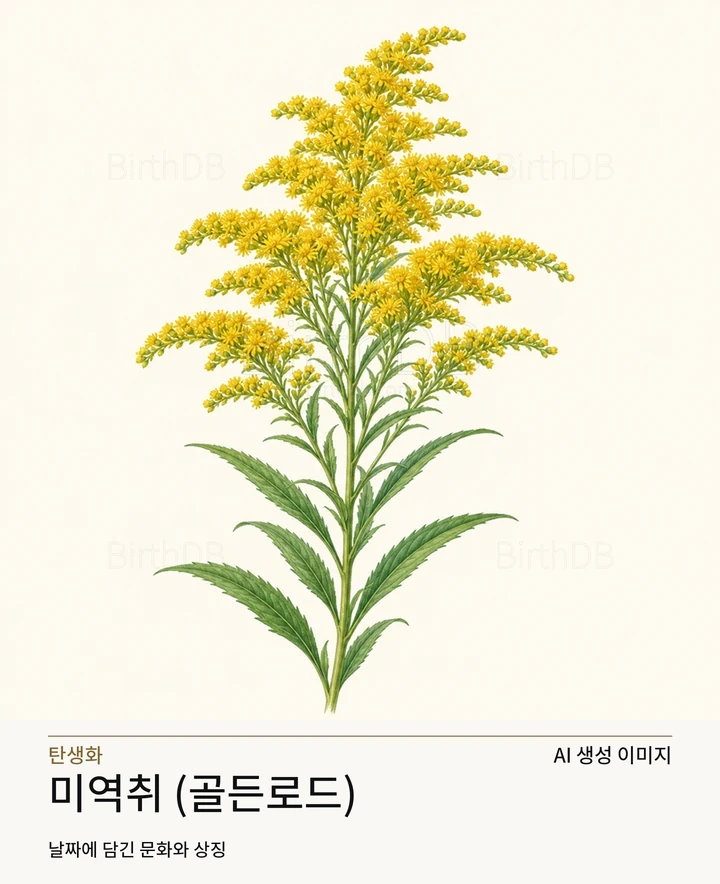 8월 13일 탄생화 미역취 (골든로드) AI 상징 일러스트