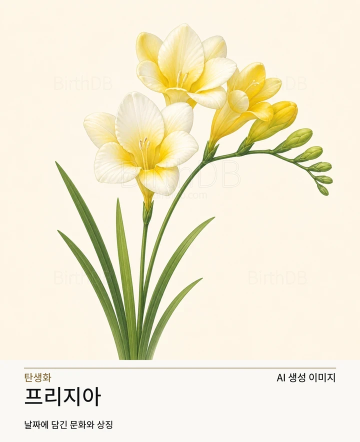 8월 20일 탄생화 프리지아 AI 상징 일러스트