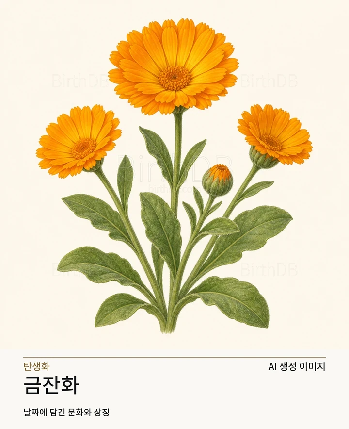 8월 24일 탄생화 금잔화 AI 상징 일러스트
