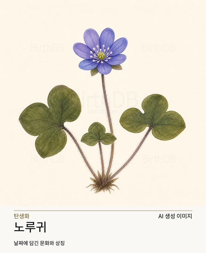 1월 5일 탄생화 노루귀 AI 상징 일러스트