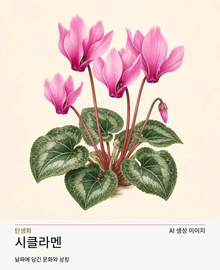 1월 14일 탄생화 시클라멘 AI 상징 일러스트