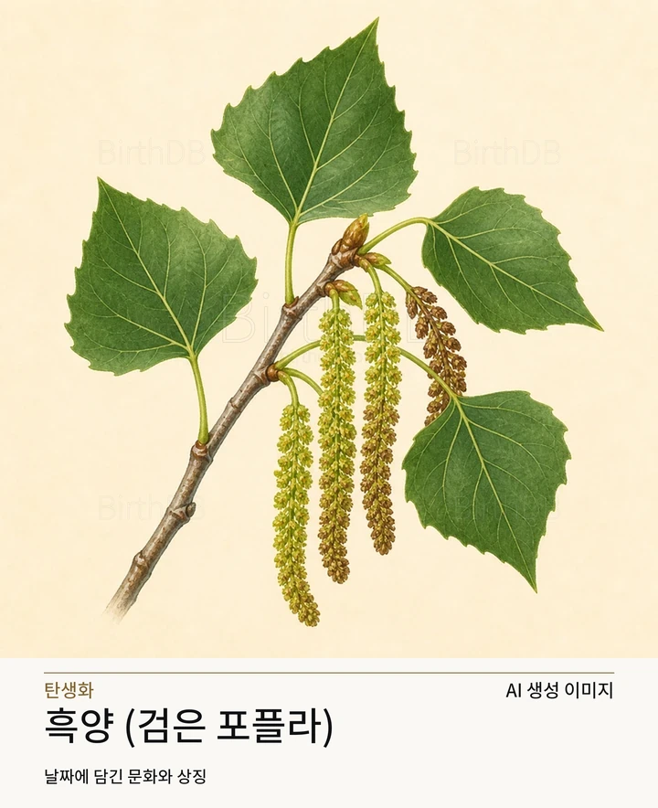 1월 28일 탄생화 흑양 (검은 포플라) AI 상징 일러스트