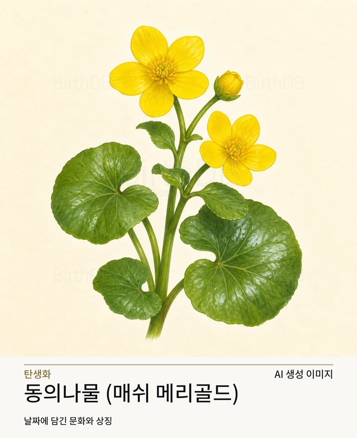 1월 30일 탄생화 동의나물 (매쉬 메리골드) AI 상징 일러스트
