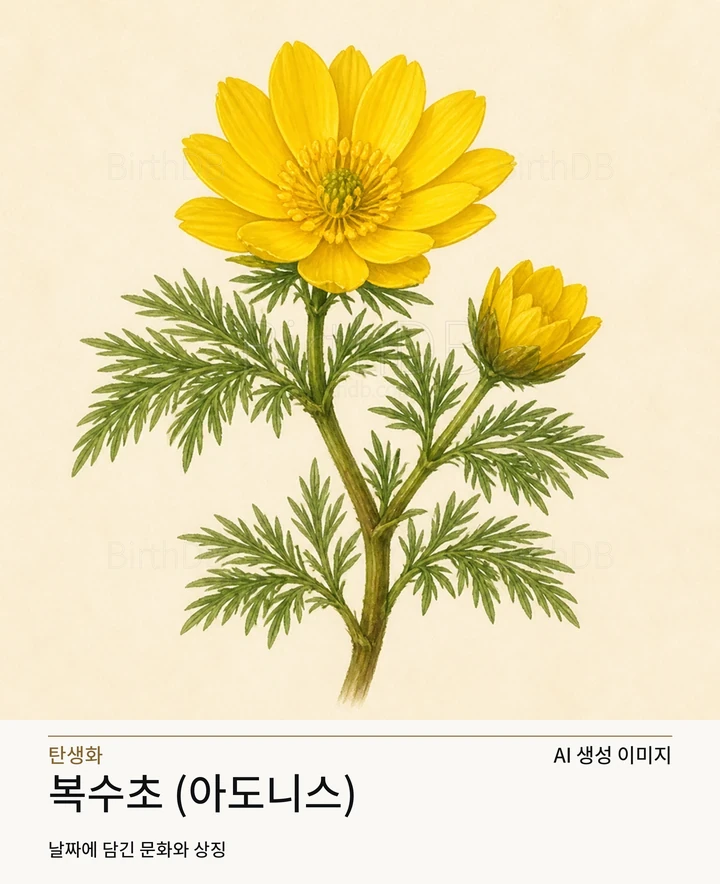 2월 26일 탄생화 복수초 (아도니스) AI 상징 일러스트