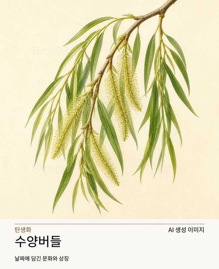 9월 13일 탄생화 수양버들 AI 상징 일러스트