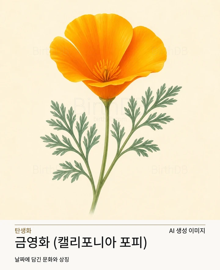 3월 24일 탄생화 금영화 (캘리포니아 포피) AI 상징 일러스트