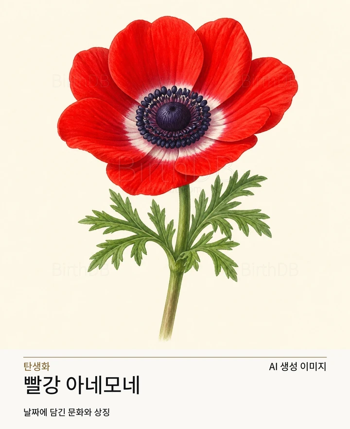 4월 4일 탄생화 빨강 아네모네 AI 상징 일러스트