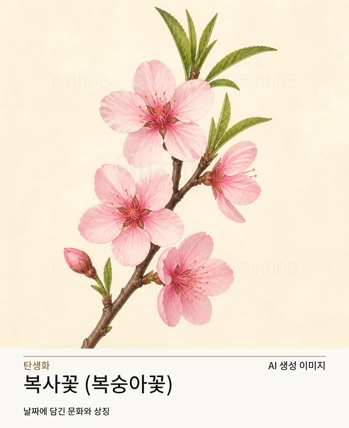 4월 12일 탄생화 복사꽃 (복숭아꽃) AI 상징 일러스트
