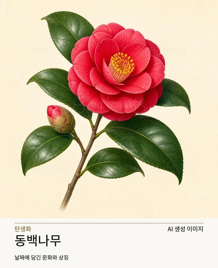 동백나무 BirthDB AI 상징 일러스트