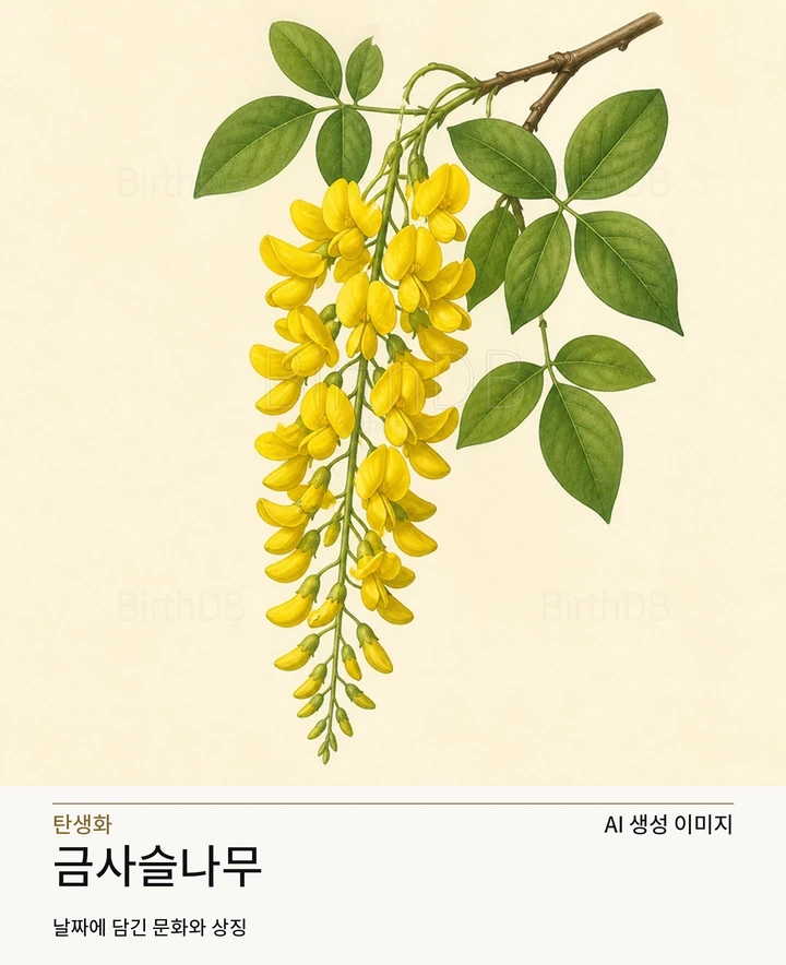 4월 30일 탄생화 금사슬나무 AI 상징 일러스트