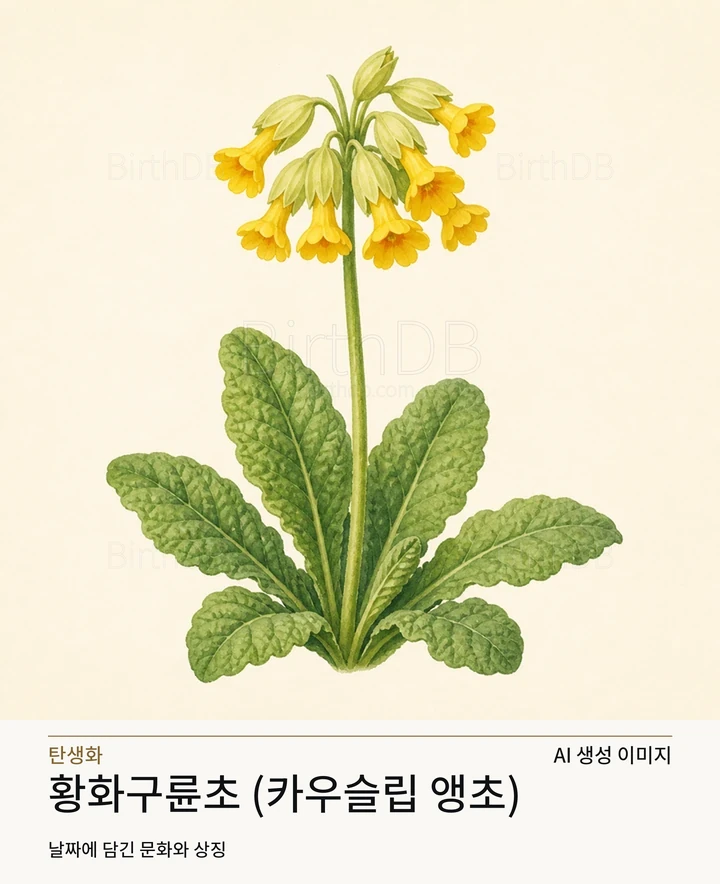 5월 1일 탄생화 황화구륜초 (카우슬립 앵초) AI 상징 일러스트
