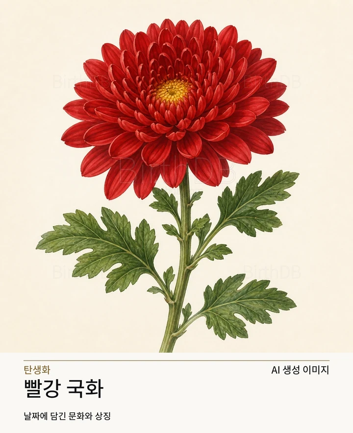 빨강 국화 BirthDB AI 상징 일러스트