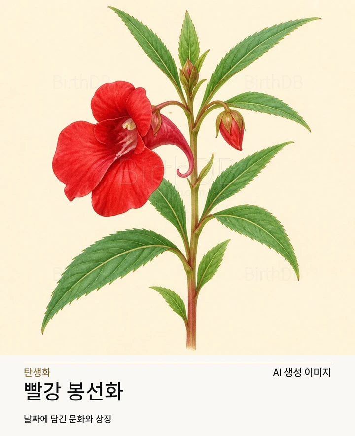 10월 19일 탄생화 빨강 봉선화 AI 상징 일러스트