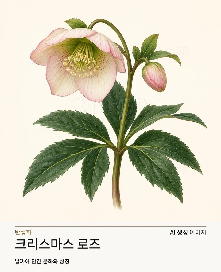 12월 26일 탄생화 크리스마스 로즈 AI 상징 일러스트