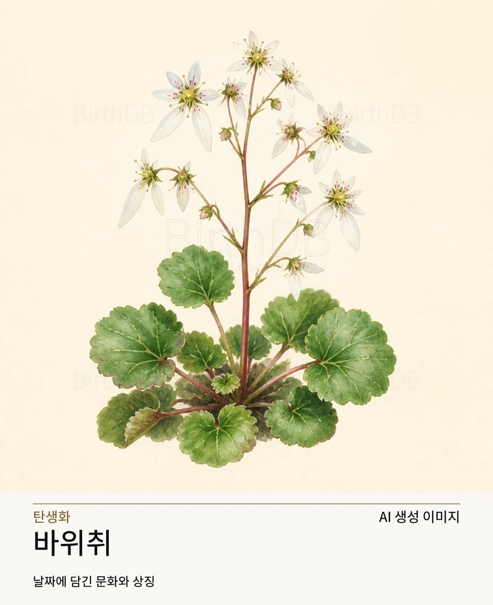 바위취 BirthDB AI 상징 일러스트