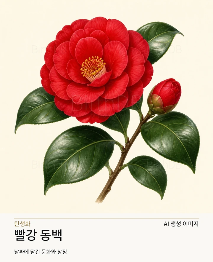 12월 10일 탄생화 빨강 동백 AI 상징 일러스트