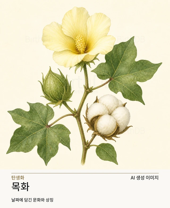 12월 12일 탄생화 목화 AI 상징 일러스트