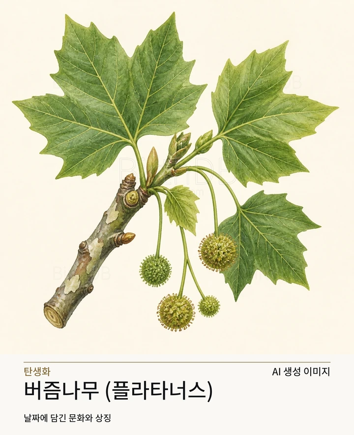 12월 23일 탄생화 버즘나무 (플라타너스) AI 상징 일러스트