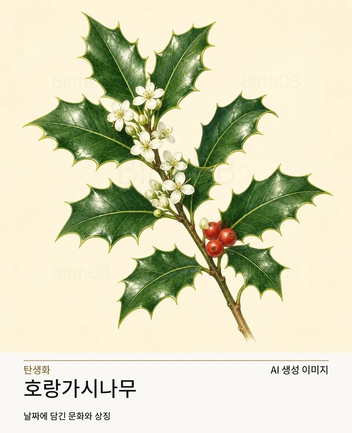 12월 25일 탄생화 호랑가시나무 AI 상징 일러스트