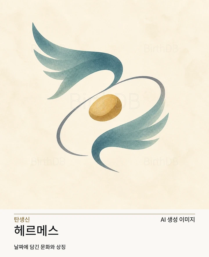 밝은 중성 배경에 중앙 배치된 헤르메스 추상 상징 모티프 일러스트레이션 · AI 생성 이미지