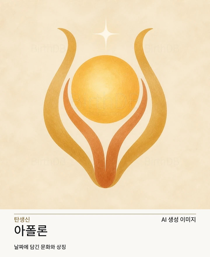 밝은 중성 배경에 중앙 배치된 아폴론 추상 상징 모티프 일러스트레이션 · AI 생성 이미지