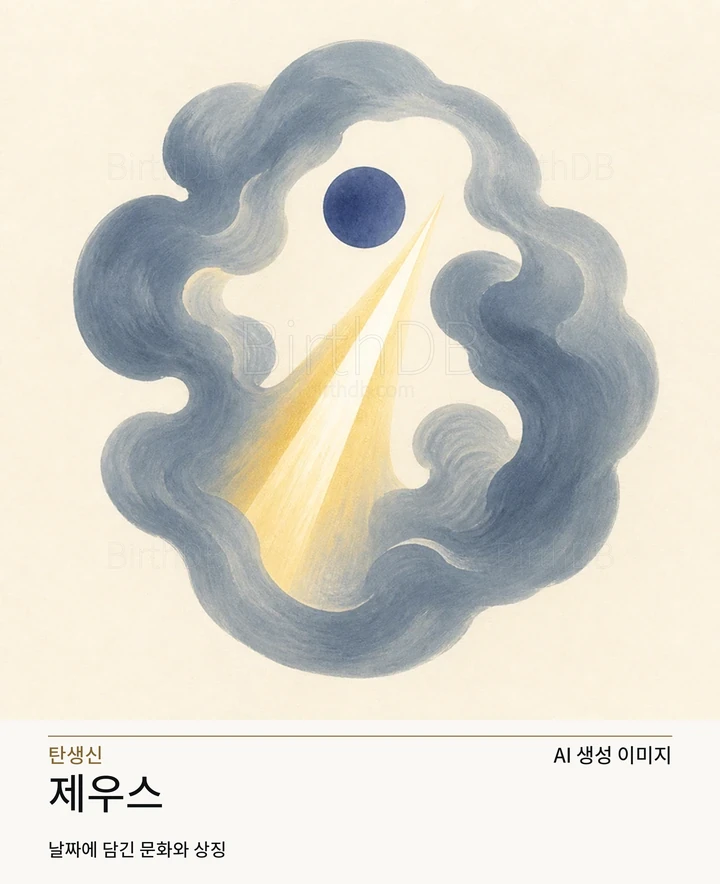 밝은 중성 배경에 중앙 배치된 제우스 추상 상징 모티프 일러스트레이션 · AI 생성 이미지